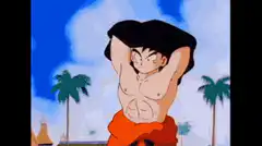 Goku takes off shirt Krillin watches