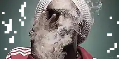 man exhaling smoke with pixelated effects