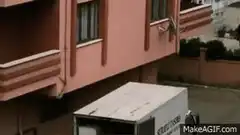 Moving truck box thrown to balcony