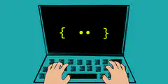 Laptop typing with loading dots