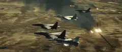 Fighter jets flying over desert explosions