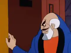 Evil old man with mustache grinning