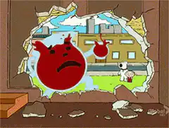 Red blob breaks through wall