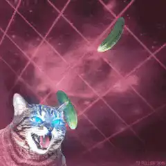Cat laser eyes destroying cucumbers