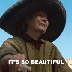 Old woman in sombrero says it's so beautiful