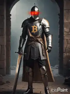 Bitcoin Knight with Glowing Red Eyes