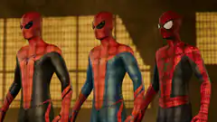 Three Spider-Man suits side by side