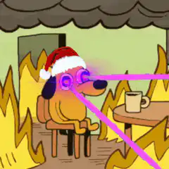 Dog laser eyes in burning room