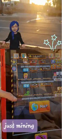 Person playing mobile game outside
