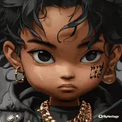 Sad anime girl with face tattoos