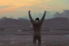 Rocky Balboa running and screaming