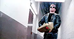 The Terminator throws roses and paper