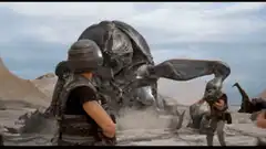 Soldier screams at giant alien