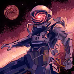 Pixel art astronaut with swirling helmet