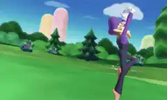 Waluigi doing a yoga pose