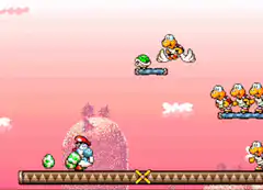 Mario and Yoshi defeat Lakitu and Koopas