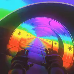 First person view of a rainbow tunnel