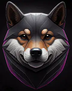 Low poly wolf head with purple glow