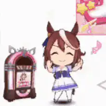 Chibi horse girl dancing with jukebox
