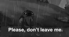 Stitch sad in the rain