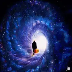 Man walking through space tunnel
