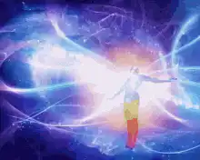 Spiritual figure in cosmic light