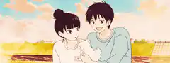 Anime couple holding a cat