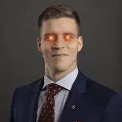 Man with glowing orange eyes