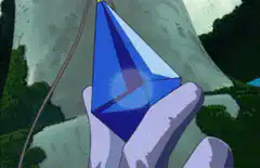 Cat character holding a glowing blue crystal
