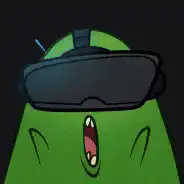 Green character wearing VR headset