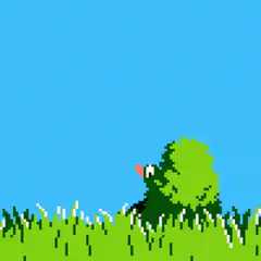 Pixel duck and dog in grass