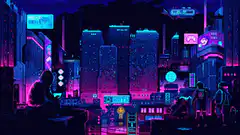 Cyberpunk cityscape with neon lights
