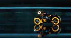 Tron Light Cycle spinning and shooting