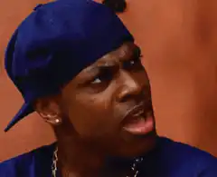 Man in blue hat yelling hell no