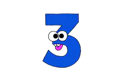 Blue cartoon number three with eyes and tongue