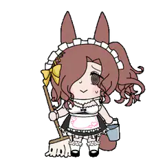 Chibi maid with broom and bucket