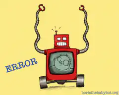 Red robot with error screen