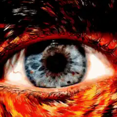 Bitcoin symbol in eye