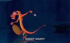 Mushu wakes up with a gong
