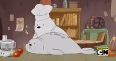 Polar Bear Chef Rolling Dough on Seal