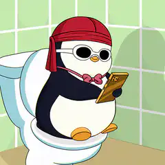 cool penguin on toilet with phone