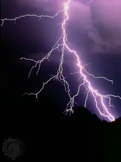 purple lightning bolt over dark landscape