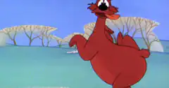 Red bird dancing in snow