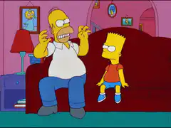 Homer shakes Bart on the couch