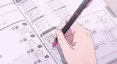 anime hand highlighting textbook