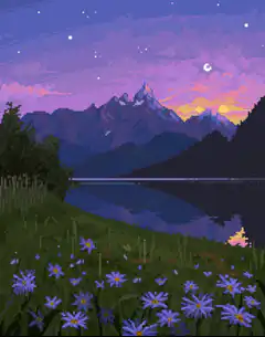 pixel art mountain lake sunset