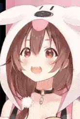Anime girl in bunny hoodie smiling