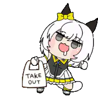 Chibi catgirl with takeout bag