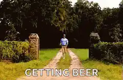 Man running to get beer