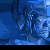 Blue astronaut says get out